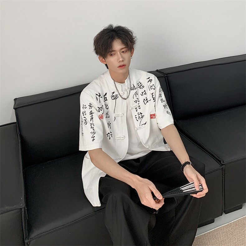 24大码新中式男装立领盘扣衬衫T2881-P65-P控88,男装衬衫,电商A021