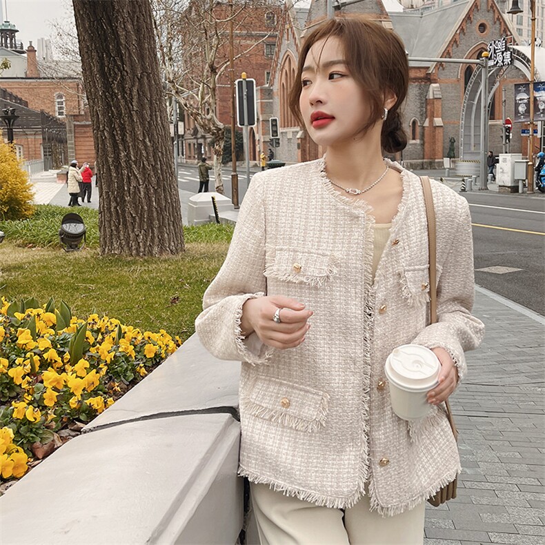 超火好看独特漂亮蓝色小香风短外套女春秋2025气质高级感chic上衣,女装短外套,2C050