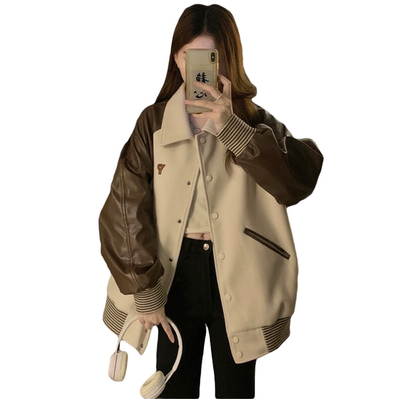 拼接PU皮美式复古刺绣棒球服外套女春秋韩版夹克上衣C489-P80,男装夹克,星座911-2(原星座613-2）