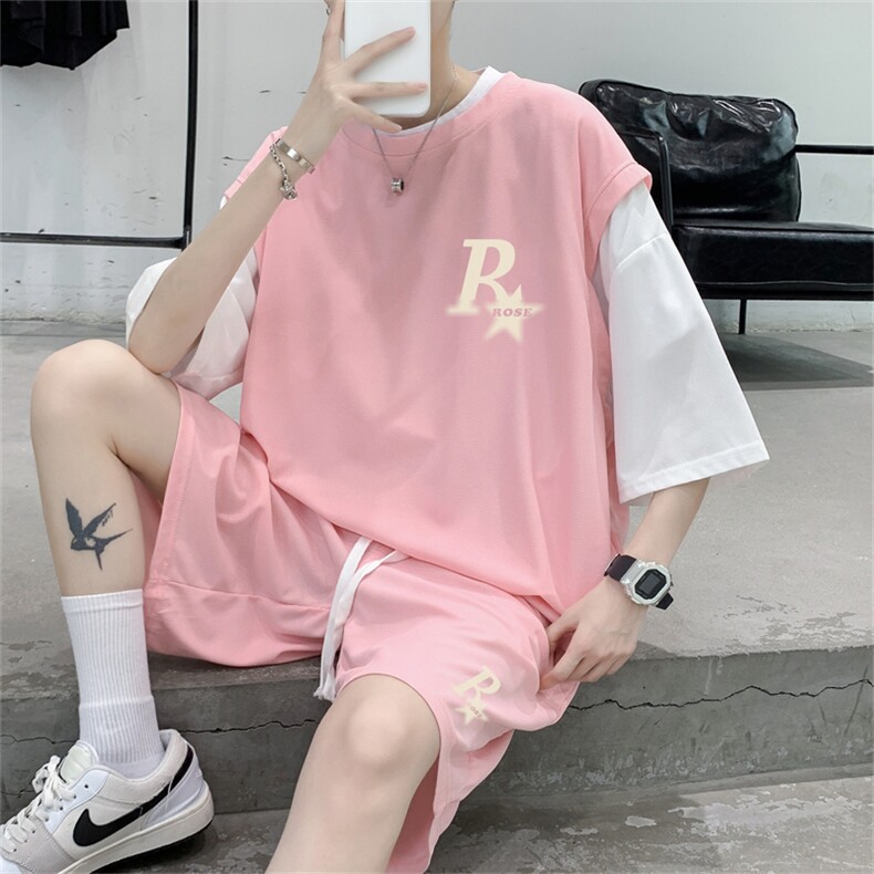 华夫格套装潮流休闲短袖短裤两件套FTZ3037-P55控78,男装牛仔裤,电商B370