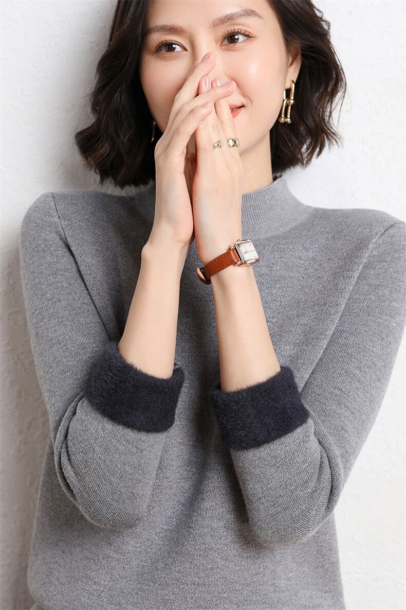 半高领毛衣女加绒加厚秋冬2024新款洋气内搭长袖修身显瘦,针织衫/毛衣,皓宇羊绒