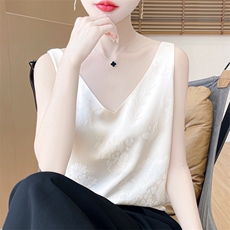 背心吊带女内夏季提花新款宽松缎面无袖外穿打底上衣，女装针织衫/毛衣，绒宛羊绒