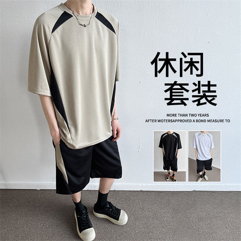 短袖套装男士夏季百搭薄款夏天运动短裤男装宽松痞帅休闲t恤一套,男装休闲套装,星座1206（原A206）