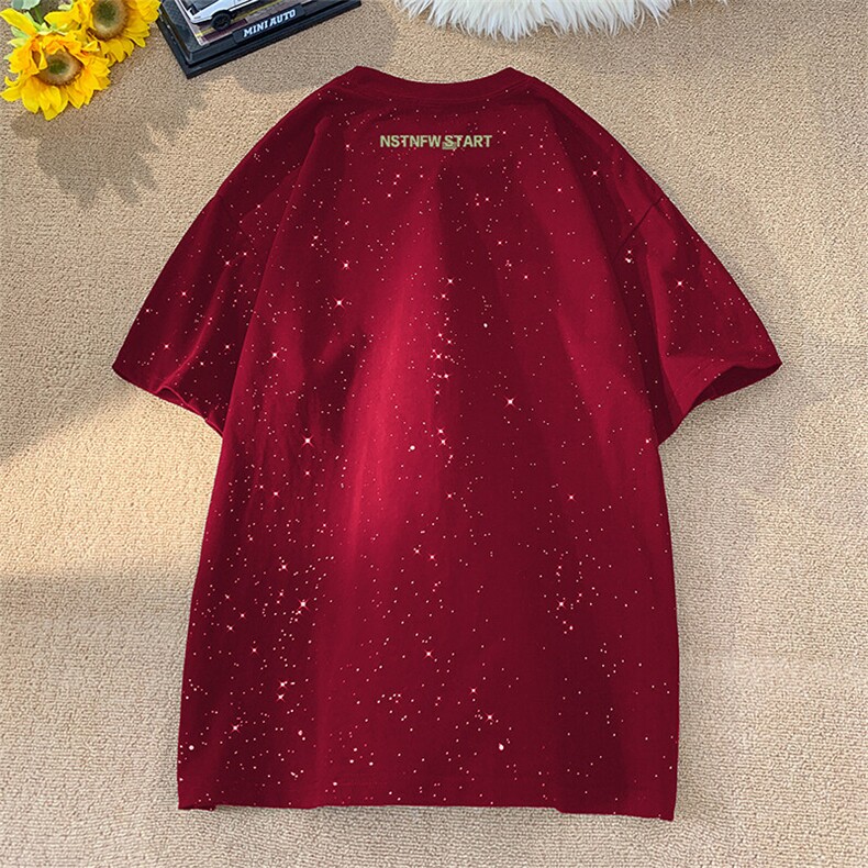 可48小时发货支持抖音得物来样二开美式满天星亮片短袖T恤MTX659,男装T恤,电商A486