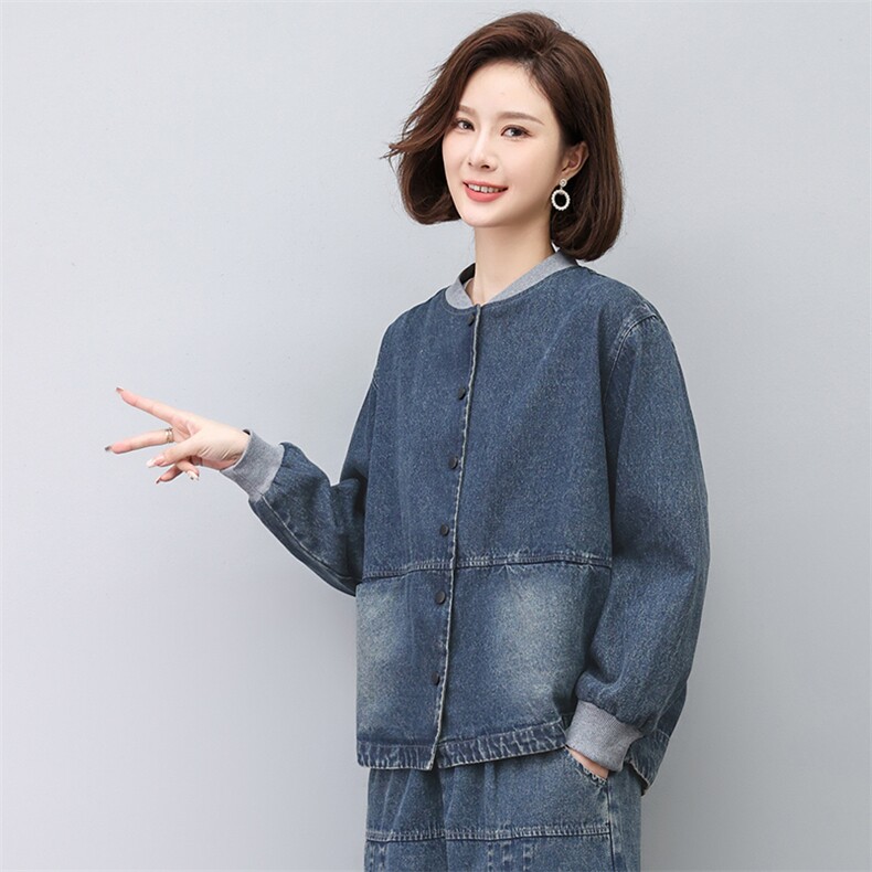 今年流行时尚小个子妈妈2025新款春秋装牛仔外套哈伦裤女,女装牛仔外套,悦见她