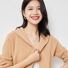 时尚百搭纯毛连帽长开衫显瘦修身黑色羊毛衫外套，女装羊毛衫，梵泰羊绒