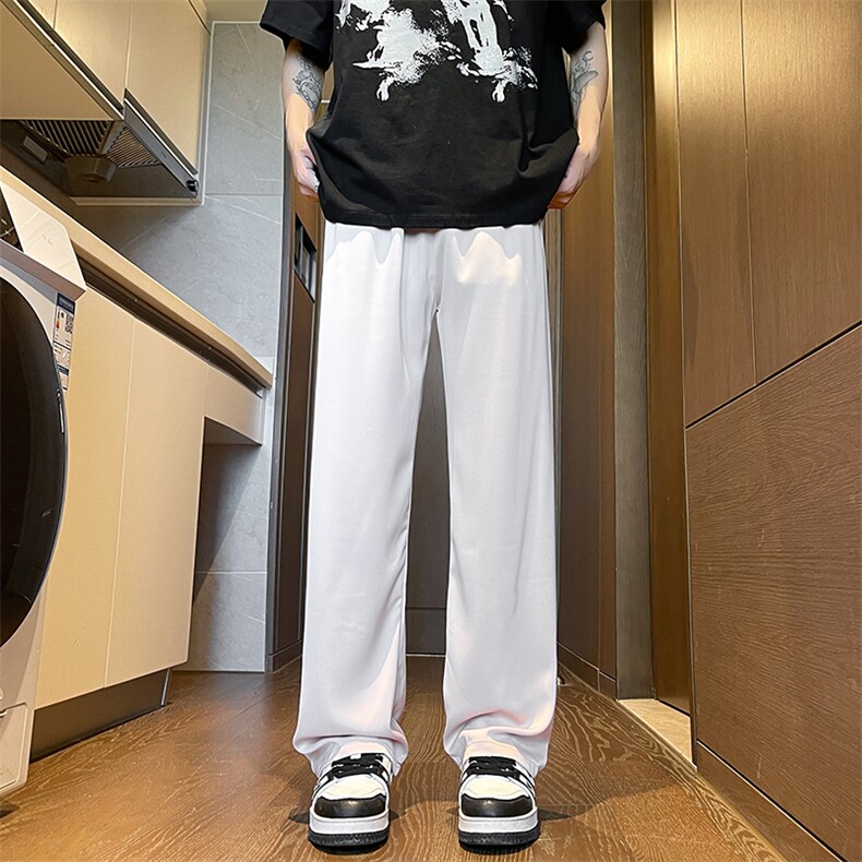 8XL-M 特大码冰丝裤醋酸阔腿裤男缎面高腰垂感防晒凉凉裤K979P45图片
