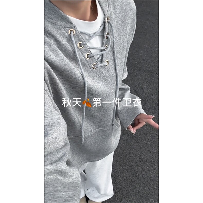 日系复古韩版休闲款上衣慵懒风随性系带设计卫衣HY851TP45控68图片