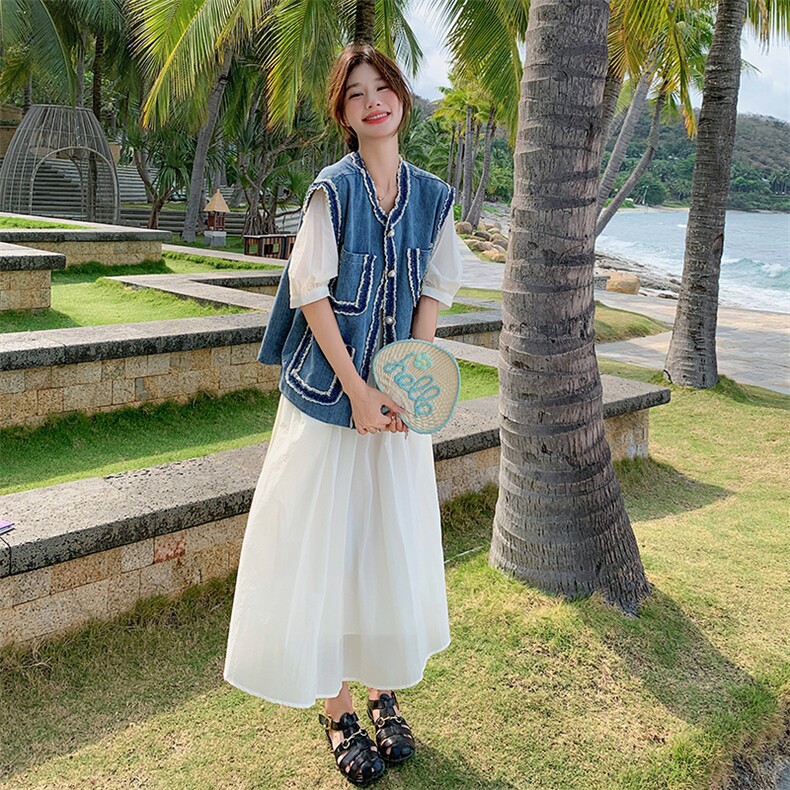 新品现货主推牛仔马甲连衣裙两件套2C032152P165K218,女装连衣裙,2C032
