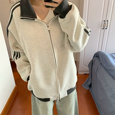 抖音得物高品质美式高街重磅结构设计拼接织带立领卫衣外套CM42，女装短外套，电商A486-1