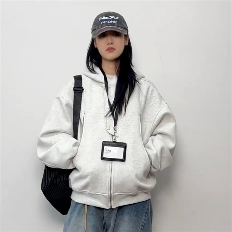 1506-1/MF161/P72男女同款港风宽松简约连帽开衫卫衣美式复古图片