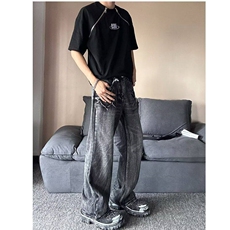 复古水洗做旧闪电裂纹牛仔裤男女休闲长裤，男装牛仔裤，星座410-7