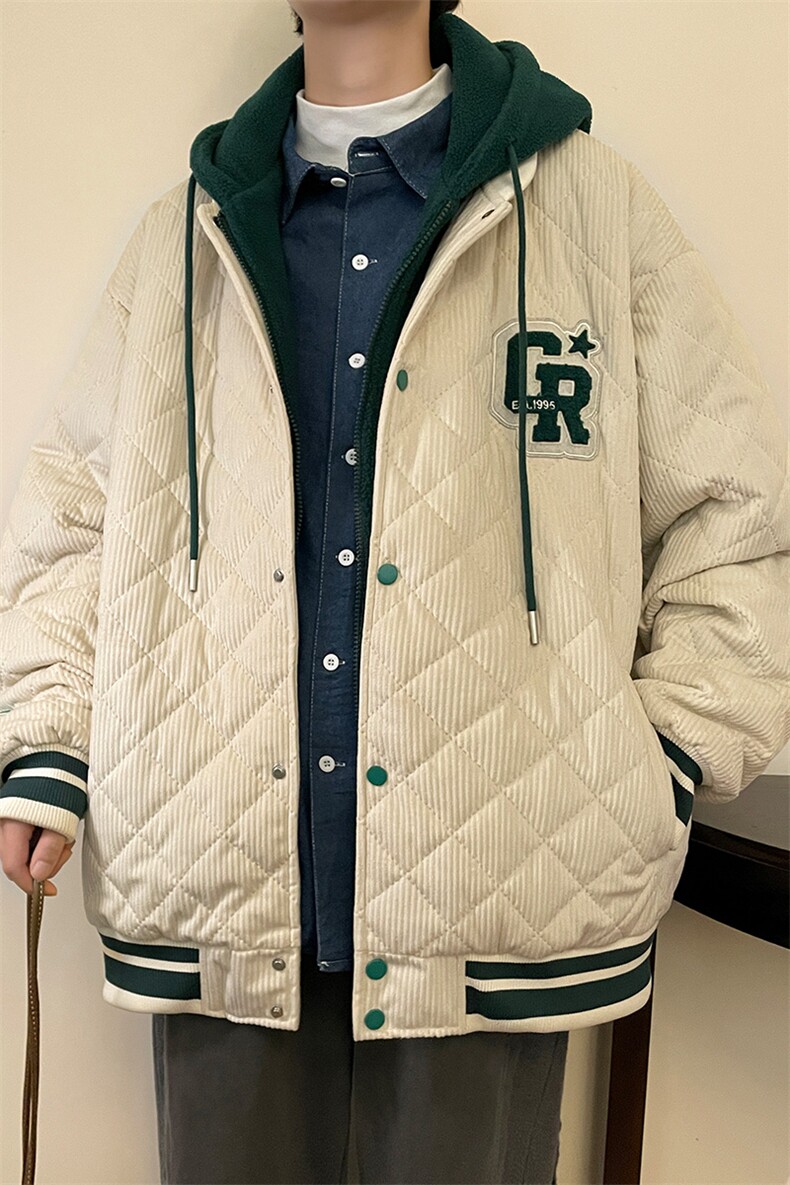 冬款加棉加厚棉服潮毛巾绣假两件连帽外套男士8135-P140控价178,男装棉衣,电商A441-1