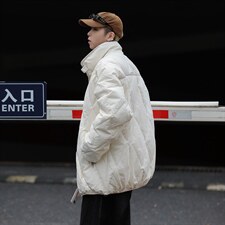 菱形格立领保暖棉衣男冬季加厚简约宽松情侣棉服1001-1-MY906-P85，男装棉衣，星座1001-1