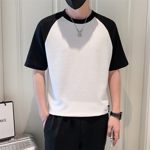 2025新款夏季短袖T恤男潮牌华夫格拼接半袖体恤 A313-1-32342-P38图片