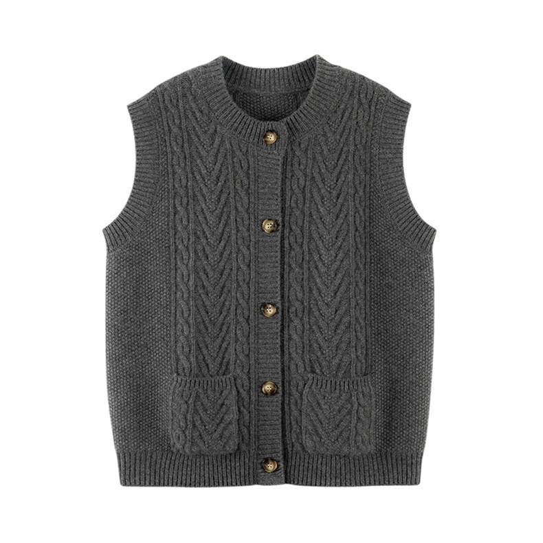 2025年秋季时尚百搭休闲通勤带兜麻花马甲，女装马甲，绒知纯羊绒