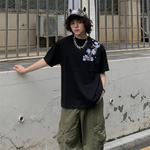 万针全刺绣解构设计260克重磅双纱纯棉高品质美式高街短袖T恤特39图片
