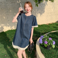 韩系复古短袖牛仔连衣裙女2025夏季新款设计感小个子减龄A字短裙，女装连衣裙，2C283