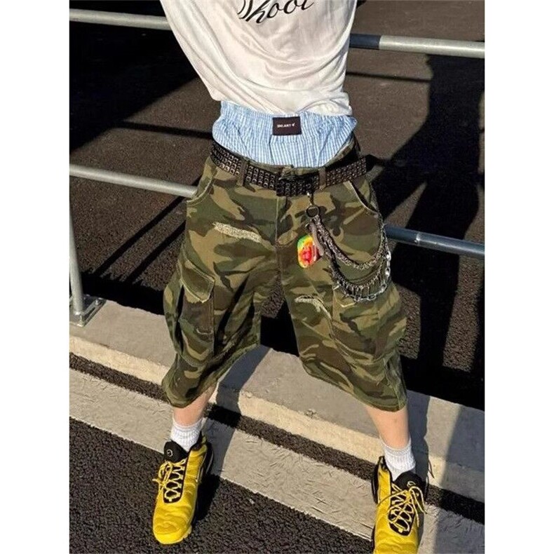 百搭牛仔破洞迷彩七分裤多口袋vibe宽松休闲工装短裤K8056,男装牛仔裤,星座1116A（原606A-3）