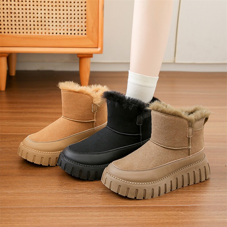 厚底雪地靴女款2024女款厚底女鞋加绒加厚套筒棉鞋短靴潮，女鞋雪地靴，电商A223