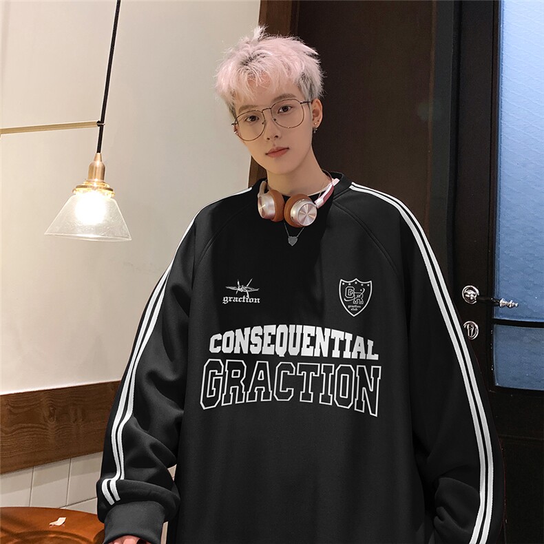 24新款春装时尚百搭套圆领织带拼色插肩袖潮流卫衣B903P45控68,男装卫衣,电商A247