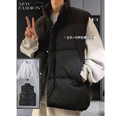 现货5W件冬季三防硬挺boxy短款立领棉衣马夹外套加厚马甲保暖棉服，男装棉衣，电商A486