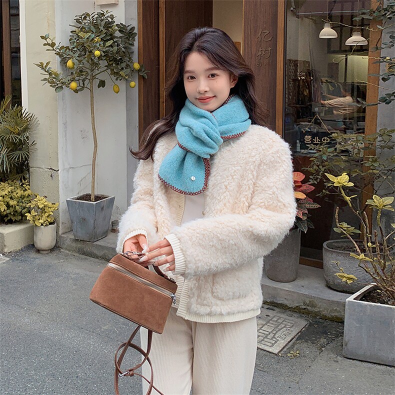 新款小香风羊羔毛外套女冬韩版甜美小个子高级感99062款P185K268,女装短外套,2C316