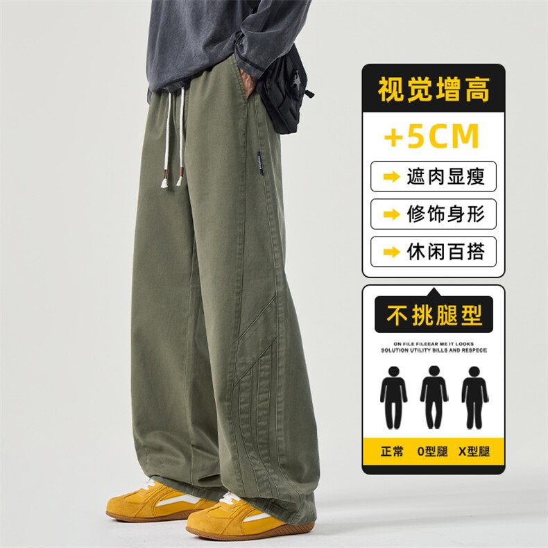 纯棉工装休闲裤男士新款宽松直筒潮牌美式拼接运动长裤Z2564-P50图片