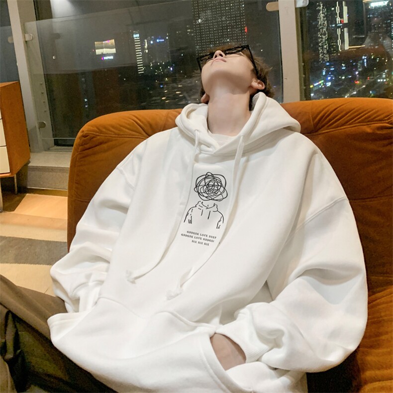 内景新款秋冬思绪小人印花连帽卫衣男宽松外套WY00248/P55加绒P55,女装短外套,电商B316