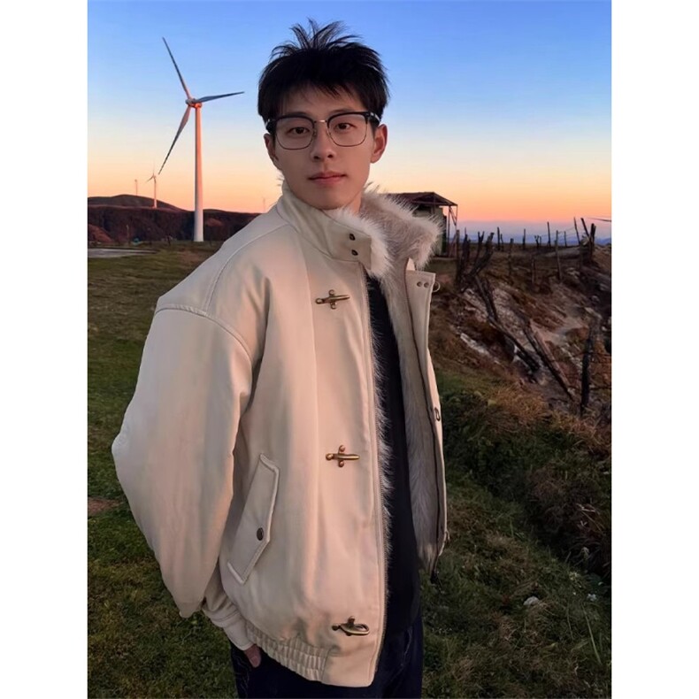 飞机扣哈灵顿座山雕棉服男款冬季美式复古cleanfit短款外套高级感,男装棉衣,星座506A