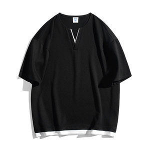 短袖男日系白底体恤夏季休闲百搭纯色V领T恤男上衣TC3134-P30控50图片