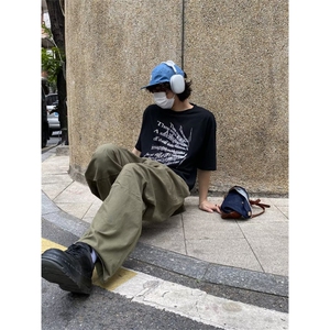 复古基础降落伞工装裤中性百搭抽绳松紧腰休闲裤男 KG07图片