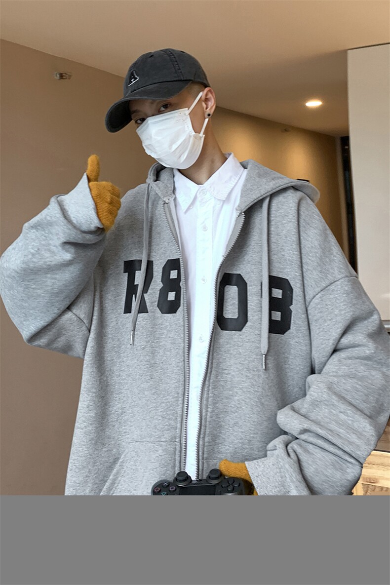 Y8886P45外景港风秋季港风字母印花休闲宽松新款连帽开衫外套,男装卫衣,电商A026-1