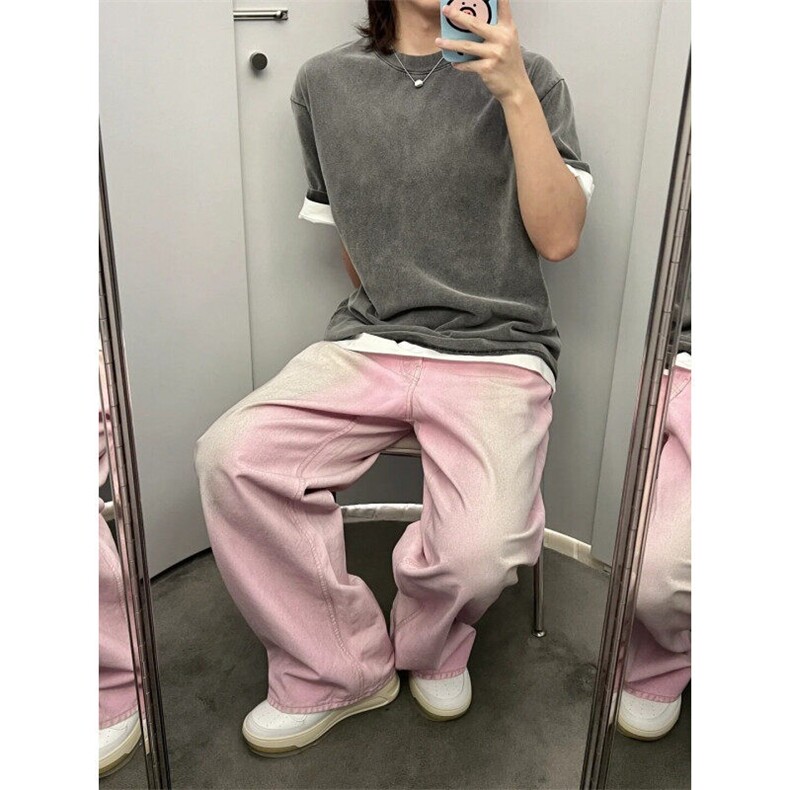 NZF55LL-P70cleanfit美式复古水洗粉色做旧牛仔裤高级感痞帅,男装牛仔裤,星座1007（原301D）