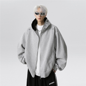 美式复古黑色连帽卫衣春秋宽松拉链开衫休闲宽松外套JK602-P78