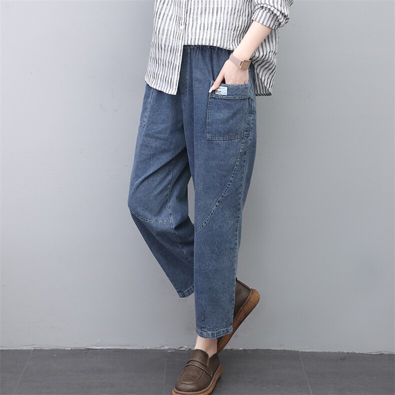 2023春季拼接水洗舒适显瘦简约牛仔裤，女装牛仔裤，叶笙衣