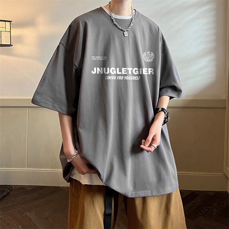 抖音得物二开现货220克夏装重磅美式高街宽松短袖t恤MT186,男装T恤,电商A486-1