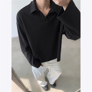 美式老钱风V领POLO衫男麦穗纹cleanfit长袖卫衣外套2025春季 P45图片