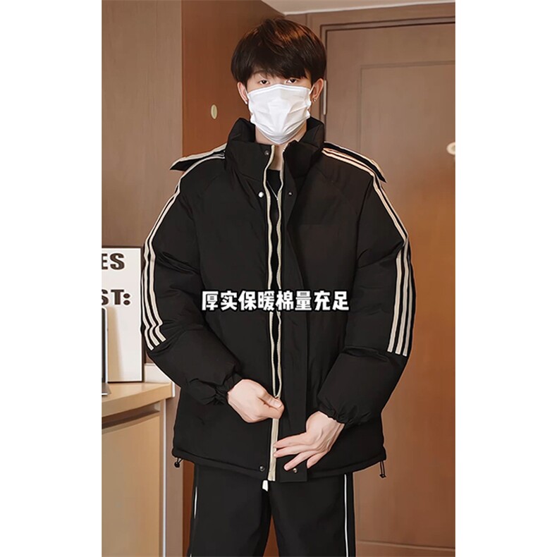 抗寒保暖三条杠拼接连帽棉服男青少年防泼水棉衣M2910特P75控108,男装棉衣,电商A001