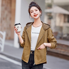 春季新款时尚休闲连帽短外套百搭显瘦轻薄夹克女，女装短外套，依恋蒂丝