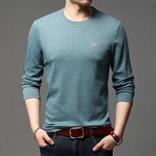 新款中年男士纯色长袖棉t恤男圆领打底polo衫上衣HPNT9862-P65图片