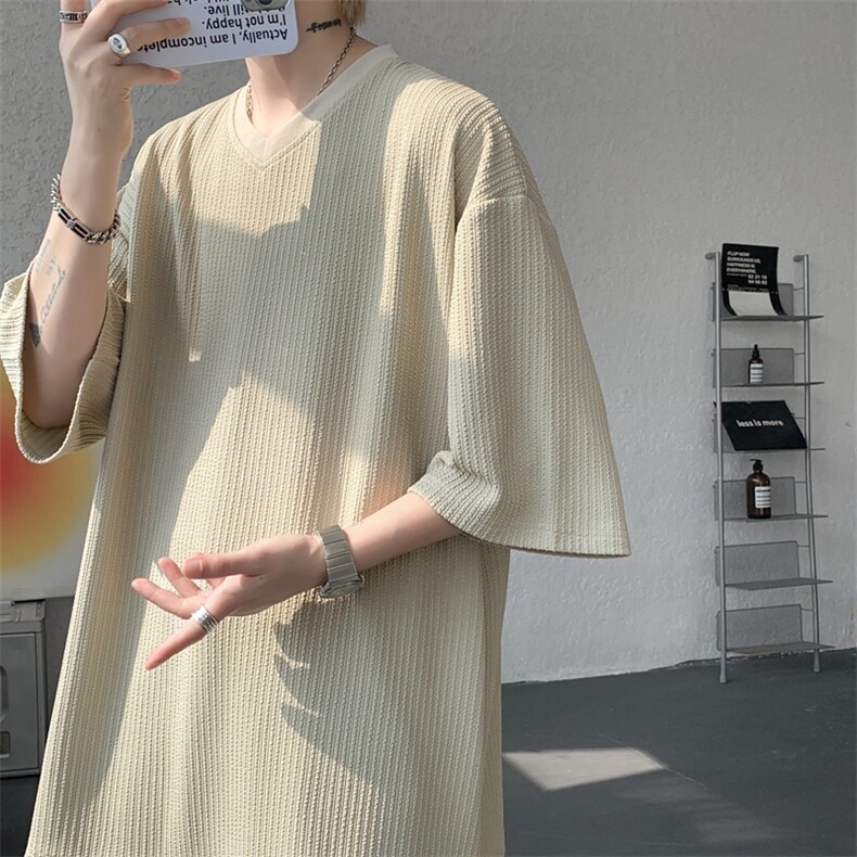 8XL-M短袖肌理感冰丝凉感T恤特大码鸡心领半袖纯色体恤DX1216/P28,男装T恤,电商B238