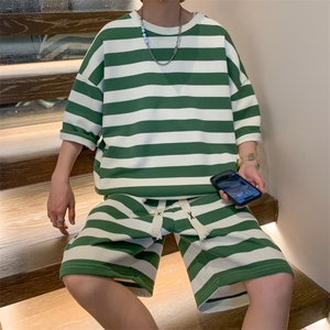夏季新款青少年时尚百搭短袖短裤套装创意格子T恤男装TZ5909P55图片
