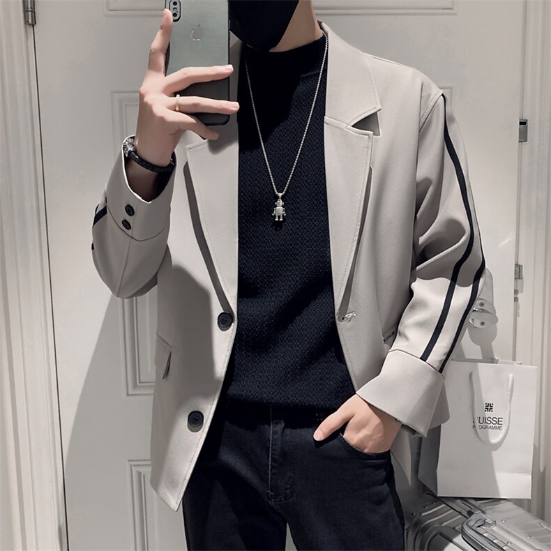小伙风~2026秋季新款袖子织带拼色休闲西装外套K022/P95，男装西服套装，电商B331