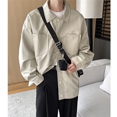 港风翻领pu皮面料皮衣男潮流休闲宽松皮衣外套男77107P78控108，男装皮衣，星座227-7