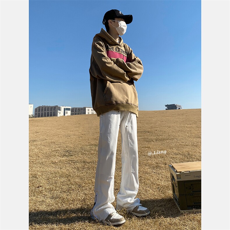 高街牛仔裤黑白色拉链款微喇叭裤715-6-BX08P65（控88）,男装牛仔裤,星座715-6