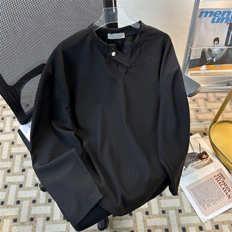 W357-P45 亨利领卫衣男秋冬款潮牌痞帅高级感重磅美式高街长袖T恤图片