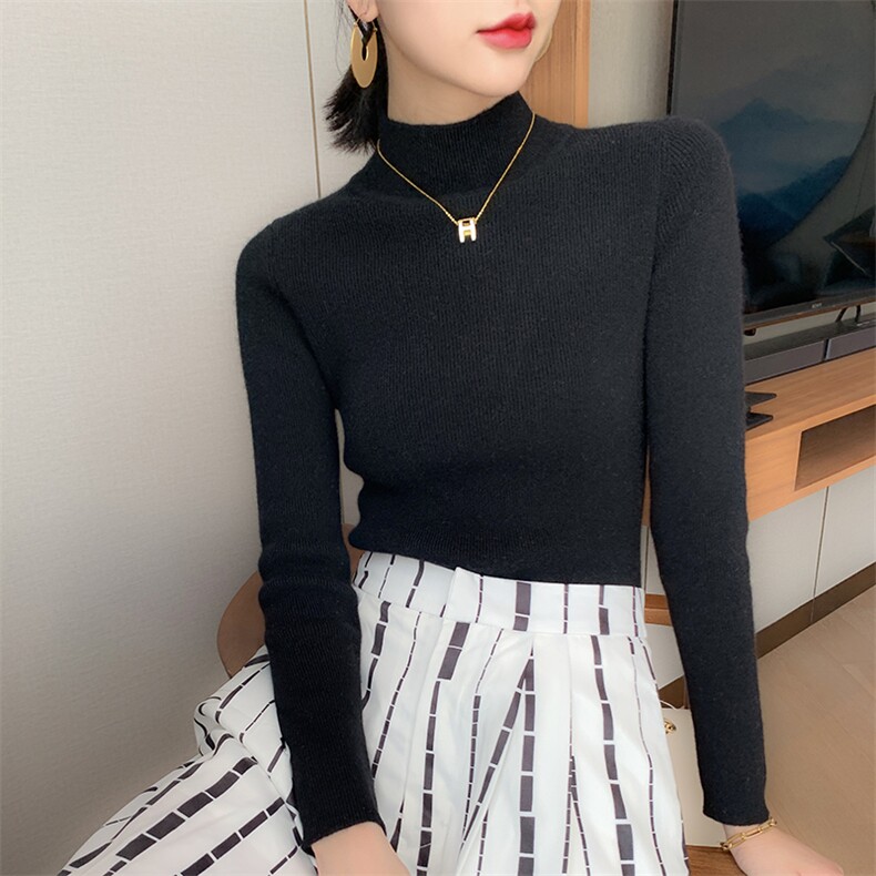 简约气质秋冬新款休闲慵懒显瘦半高领羊绒衫女,女装羊绒衫,暖思纯羊绒