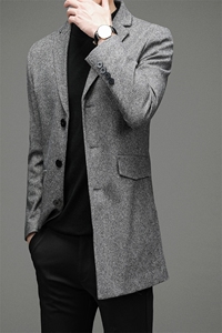 秋冬季新款中年男新款西装领外套中长款休闲风衣上衣ZL2068-P170图片