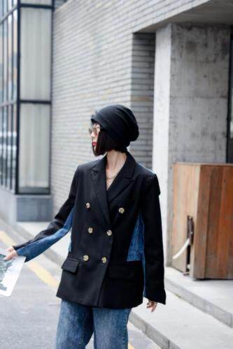 新款牛仔拼接西装，女装西装，C&B